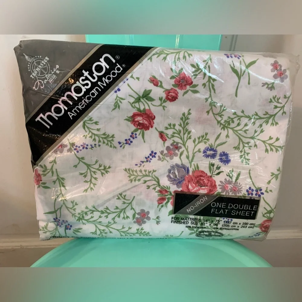 NWT Vintage Thomaston Rose Floral Double Flat Sheet 50/50 Cotton/Poly